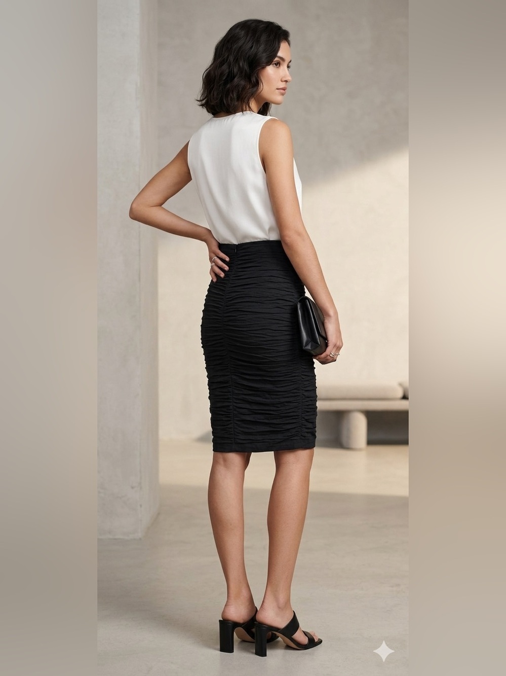 Nicole Miller Artelier Women’s 8 Black High Waisted Pencil Skirt Ruched Y2K - Picture 3 of 15
